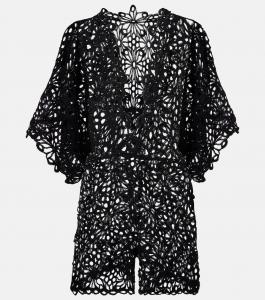 Ромпер с цветочным узором и ажурной вязкой Norma Kamali, черный
