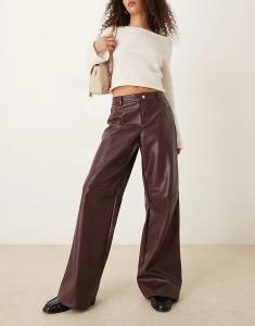 Брюки прямого кроя Gina Tricot PU бордового цвета