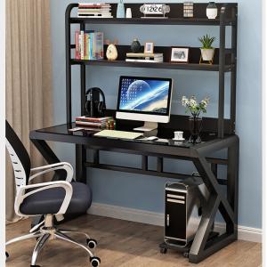 Компьютерный стол Xinmeikai 140x60 см с полкой, черная рама и черное стекло