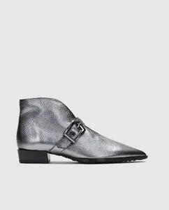 Женский кожаный ботинок с острым носком и деталями пряжки Hispanitas, серебряный