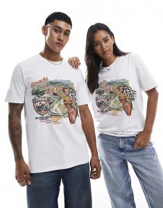 Футболка свободного кроя с принтом спереди ипподрома Монтана белого цвета PRNT