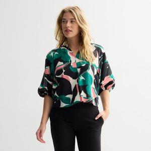 Облегающий топ с рукавами до локтя и фактурной вязкой Nine West, цвет emerald ada flora