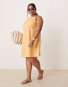 Платье ASOS DESIGN Curve slash neck shapeless mini in golden sand ASOS Curve