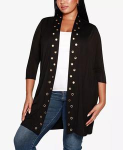 Кардиган Дастер больших размеров с отделкой люверсами Belldini, черный