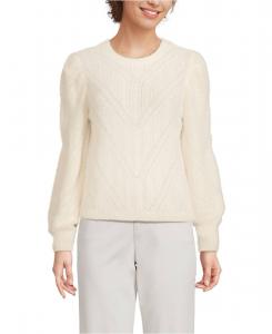 Женский свитер с ажурными рукавами и пушистым узором реснички Lands' End, Fresh ivory