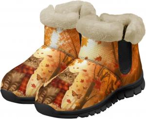 Женские зимние снегоступы с утеплителем, плюшевые ботильоны до щиколотки, противоскользящие, для активного отдыха на свежем воздухе, походов, велоспорта, удобная обувь, размеры 6-12 Quxjehoe, Thanksgiving Cat