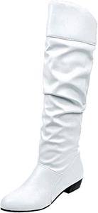 Женские сапоги ZHOUYF до колена, модные, из искусственной кожи, с низким каблуком, средней длины, повседневные, на молнии, зимние высокие сапоги для женщин, 9.5-10 White