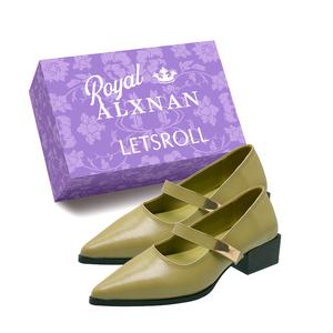 Alxnan Блок каблук Мэри Джейн туфли женские зелёные с коробкой, цвет Green+Box