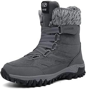 Женские зимние ботинки на снег водоотталкивающие, с теплой подкладкой из меха, противоскользящие, средние по голенищу, водонепроницаемые, повседневные, легкие, для походов на свежем воздухе Qacksv, Grey