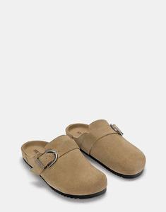 Кожаные сабо Pull&Bear с пряжками коричневого цвета