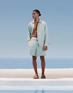 Шорты из льняного материала светло-зеленого цвета New Look