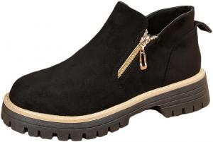 Женские модные короткие ботинки, большой размер, с толстой подошвой, боковая молния, однотонный дизайн, для использования на улице, осень-зима. Fusecottc, Black