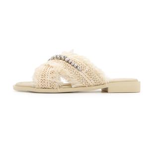 FED Тапочки-слайды женские бежевые со стразами, нескользящие и устойчивые к истиранию