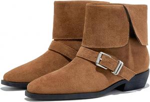 Женские замшевые ботильоны с заостренным носком на толстом и низком каблуке, ботильоны на молнии и с пряжкой, подходят к ветровкам, платьям, для свиданий NEGYANME, Khaki