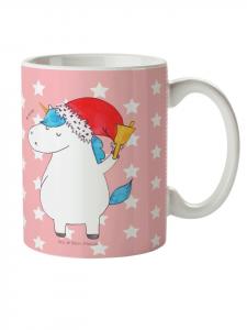 Детская кружка единорог Санта-Клаус без слов в пастельно-красном цвете Mr. & Mrs. Panda