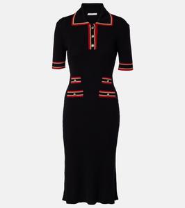 Риб-поло платье из чистой шерсти Alessandra Rich, черный