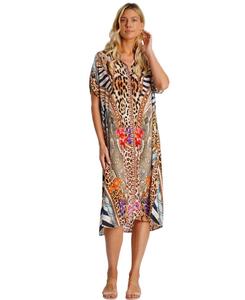 Летнее платье миди для женщин с воротником, короткими рукавами и боковыми разрезами La Moda Clothing, No Color