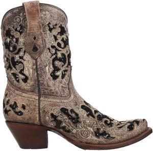 Женские сапоги Corral Snip Toe с вышивкой, блестками и кристаллами, ручная работа, кожаные, на пуговицах, выше щиколотки Corral Boots, коричневый
