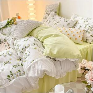 Generic Комплект постельного белья в стиле принцесса с цветочным принтом и рюшами