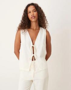 Жилет ASOS DESIGN с завязкой спереди и льняным комплектом цвета слоновой кости