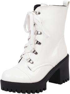 Женские ботильоны Parisuit в готическом стиле с массивным каблуком и платформой, шнуровкой и панк-дизайном, White