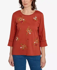 Женский классический топ с цветочным принтом и рукавами-крылышками Alfred Dunner, оранжевый