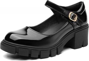 Женские туфли NEWBELLA на массивном каблуке с круглым носком и ремешком на щиколотке, Black