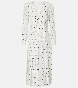 Платье миди из шёлка в горошек Alessandra Rich, White-Navy Blue