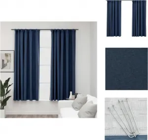 Плотные шторы с крючками, под лен, 2 шт., синие, 140 x 175 см - Шторы и портьеры vidaXL