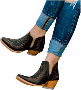 Женские ботильоны ZBYY с модными низкими массивными каблуками, V-образным вырезом, заостренным носком, короткие зимние ботинки, стильные западные туфли, 10.5 Black