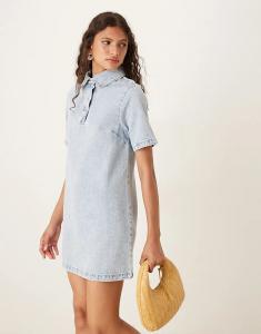 Джинсовое мини-платье-поло ASOS DESIGN светлого оттенка