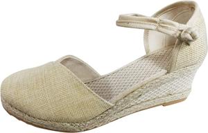 Летние женские сланцы с цветочной вышивкой, стиль сандалий на танкетке, ботильоны и кроссовки для женщин Generic, Beige