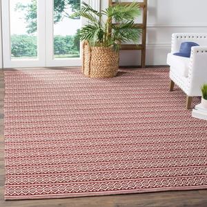 Ковер SAFAVIEH, 244 x 305 см, - коллекция Montauk - большой - цвета ivory и red, ручной работы, плоское плетение из хлопка, дизайн в стиле бохо-ранчо, идеально для гостиной, спальни, офиса, столовой (MTK341C)