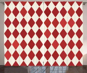 Штора ABAKUHAUS "Цирк в деревенском стиле", винтажный дизайн "Арлекин", присборенная тесьма для спальни с петлями и крючками, 280 x 245 см, цвет: киноварь и слоновая кость Abakuhaus