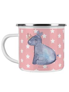 Эмалированная кружка с изображением единорога и носорога, без надписи, пастельно-красного цвета. Mr. & Mrs. Panda