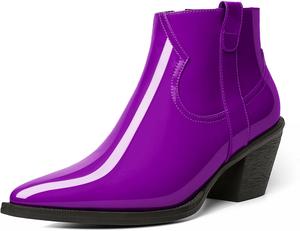 Женские ботильоны Esvowido с заостренным носком, низким каблуком, массивным каблуком, короткие ботинки с боковой молнией и мехом, офисные осенние ботинки, Purple