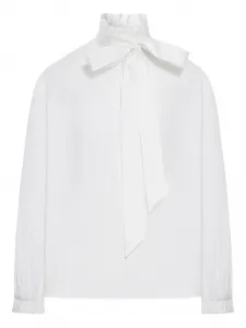 Блузка из хлопка с воротником-бантом La Doublej, белый