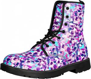 Женские короткие ботинки с принтом на шнуровке, с широким каблуком, боевые ботильоны для девушек и женщин, осенние и зимние, с рисунком роз, черепов, бабочек и мультяшных узоров Maimeili, Graffiti Purple