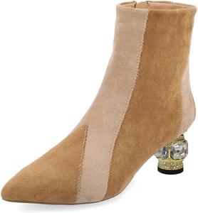 Женские ботильоны XYD с кристаллами, низкий каблук, короткие, зауженный носок, модные ботинки до щиколотки с боковой молнией, удобная обувь для платья, Tan Camel