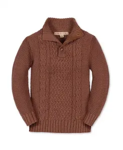 Органический свитер с воротником-стойкой и косой для мальчиков Little and Big Hope & Henry, коричневый