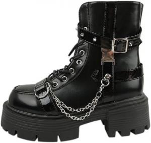 DDWRGD Женские платформенные готические ботинки с черными заклепками, ботильоны на танкетке с высоким каблуком, на молнии, в стиле эмо, со шнуровкой, для рейва, боевые панк-бутсы