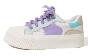 Женские противоскользящие износостойкие низкие кеды для скейтбординга Feiyue бежево-фиолетовые, бежевый/светло-зеленый/фиолетовый