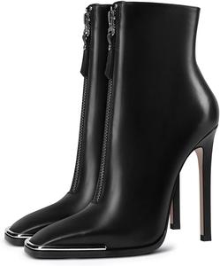 Женские декоративные ботильоны YDN с передней молнией, металлическим квадратным носком, тонким каблуком-стилетто, боковой молнией, специальные модные офисные туфли, размеры 4-15 US, Black