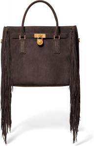 Michael Kors Hamilton Moderne большая сумка-сэтчел, Antique Gold-Tone Hardware/Fringe Suede/Chocolate