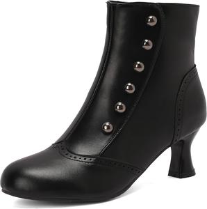 Ретро женские ботильоны с круглым носком, средней высоты каблуком и закрытой пяткой Renessmi, Black