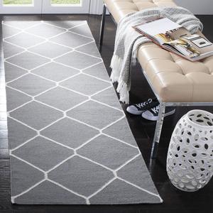 SAFAVIEH Dhurries Collection ковер-дорожка 77 x 244 см, Grey/Ivory DHU635B ручной работы плоского плетения премиальная шерсть