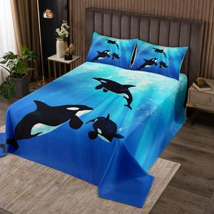 Erosebridal Комплект постельного белья Ocean с морской тематикой и китами в синем цвете, Multi 30