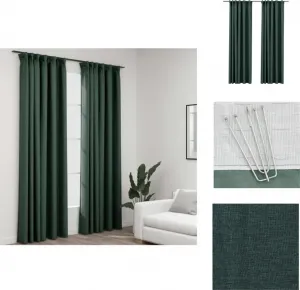 Плотные шторы с крючками, под лен, 2 шт., зеленые, 140 x 245 см - Шторы и портьеры vidaXL