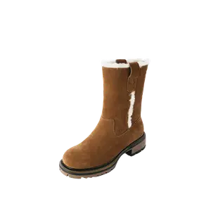 Теплые короткие зимние сапоги до середины голени для женщин Yeezyy Reezy, Apricot