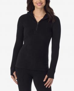 Женская флисовая толстовка с длинными рукавами и застежкой-молнией до середины груди Cuddl Duds, Black